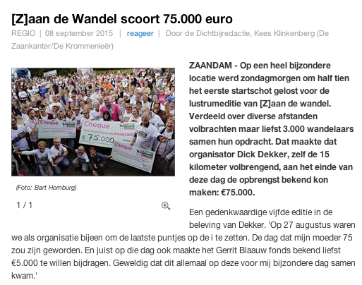 [Z]aan de Wandel scoort €75.000,-